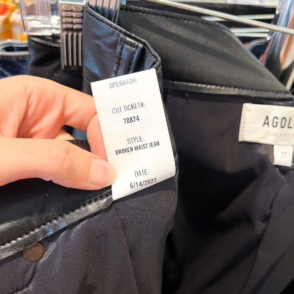 Agolde Black Leather Broken Waist Straight Leg High Waist Wrapped Pants 27 - Picture 9 of 9